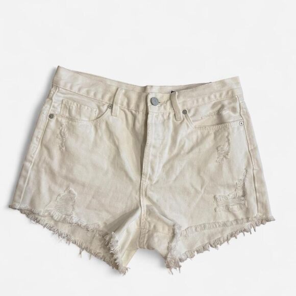 Blank NYC Pants - Blank NYC White Denim Shorts Distressed Frayed Hem Button Fly Size 29